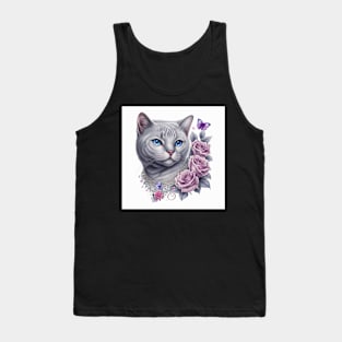 White British Shorthair With Roses Tank Top